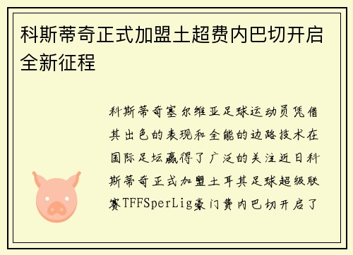 科斯蒂奇正式加盟土超费内巴切开启全新征程